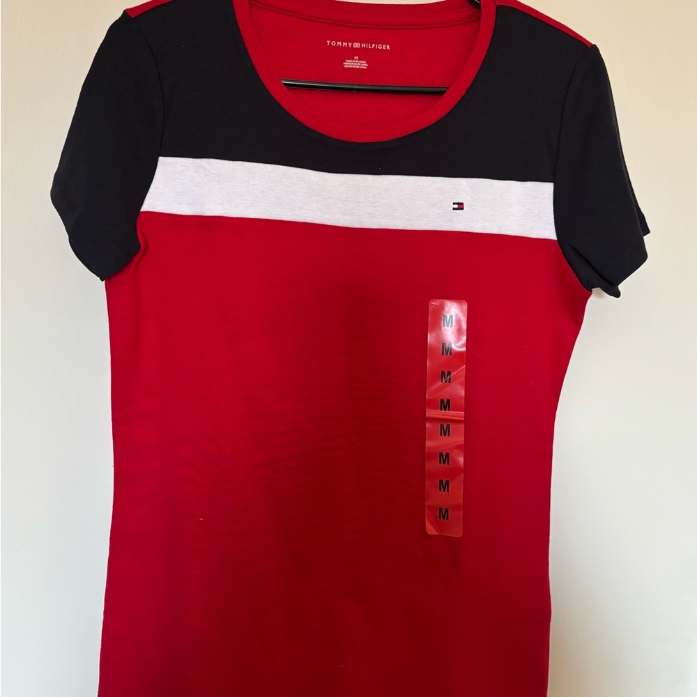Tommy Hilfiger Women's Red, Black, and White Tee NWT